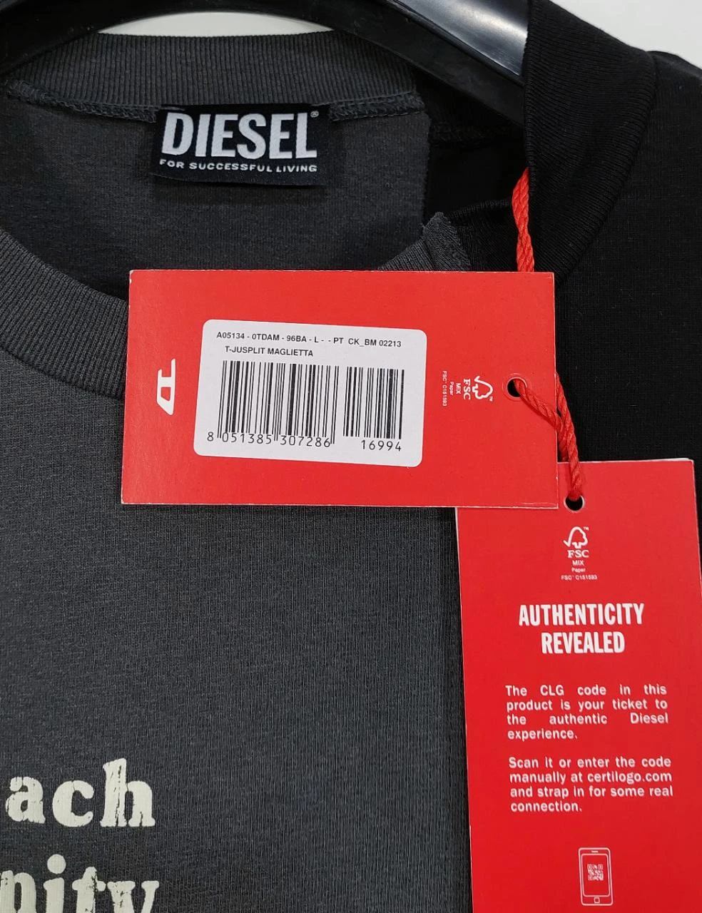 Camiseta Diesel con estampado dividido - gris / negro L – photo 3